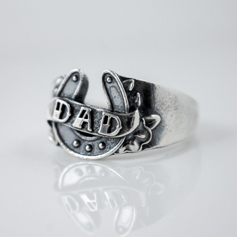 Sterling Silver 'Dad' Horseshoe Ring